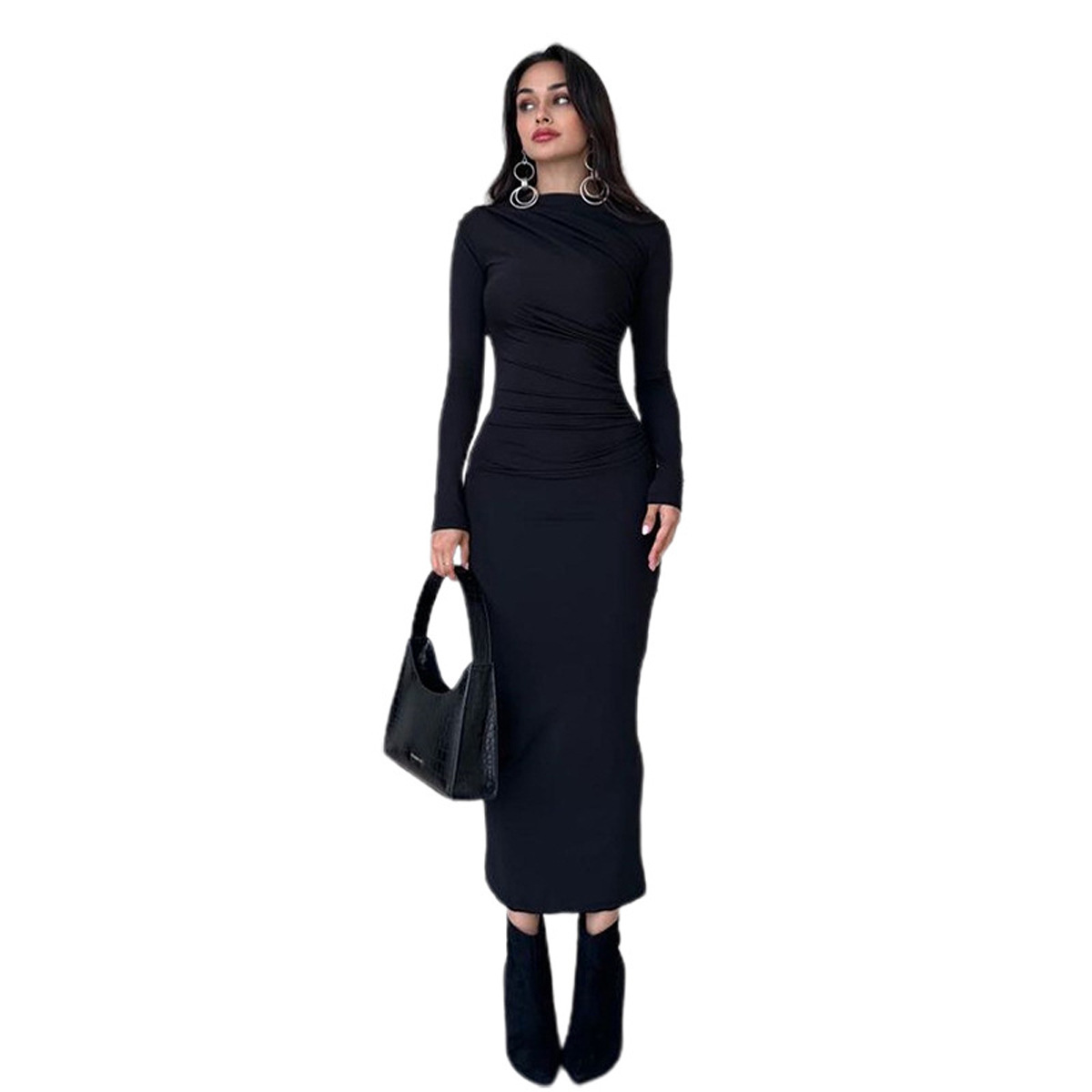 Women's Slim Fit Long Sleeve Bodycon Dress Solid Color High Waist