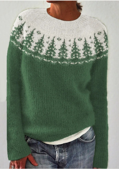 Women's Color-Block Crewneck Pullover Knit Sweater