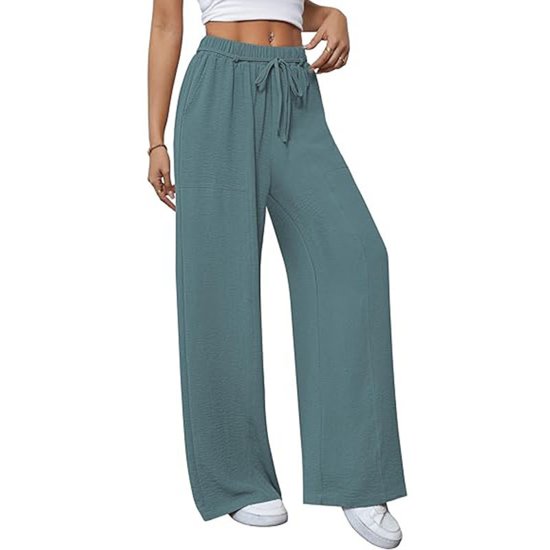 Women's High-Waist Drawstring Wide-Leg Straight Pants