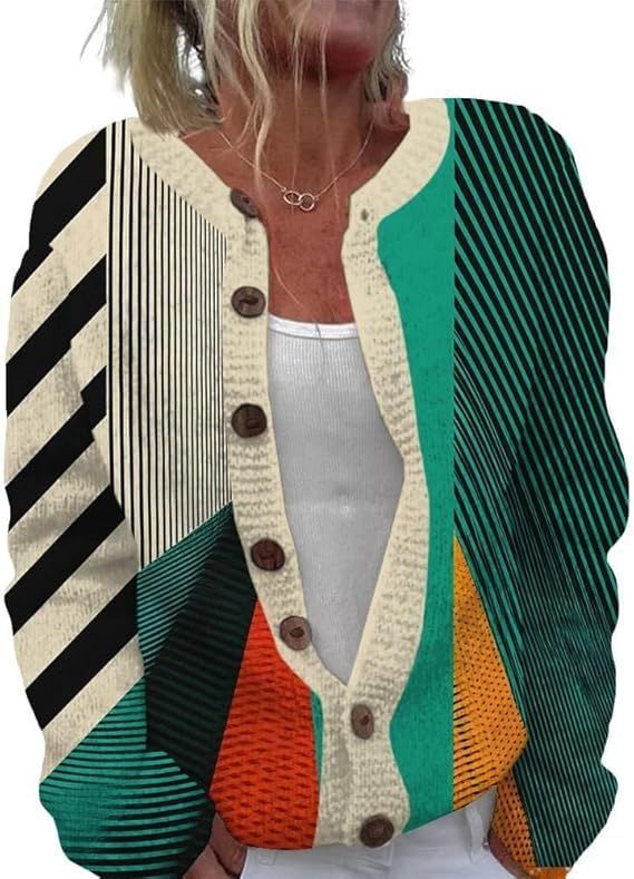Women's Heart Print Button Cardigan Sweater