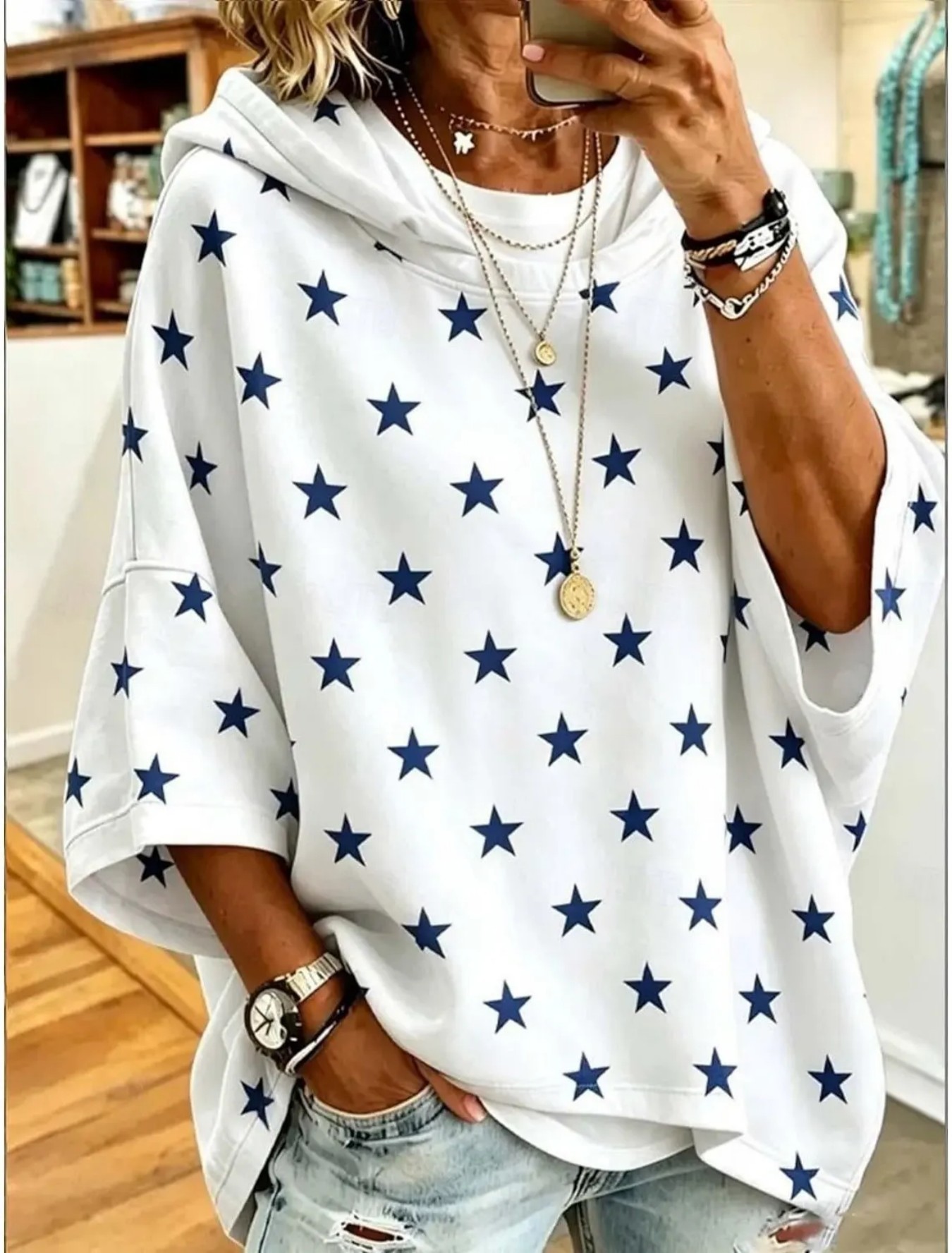 Women's Gradient Line Print Casual Hoodie