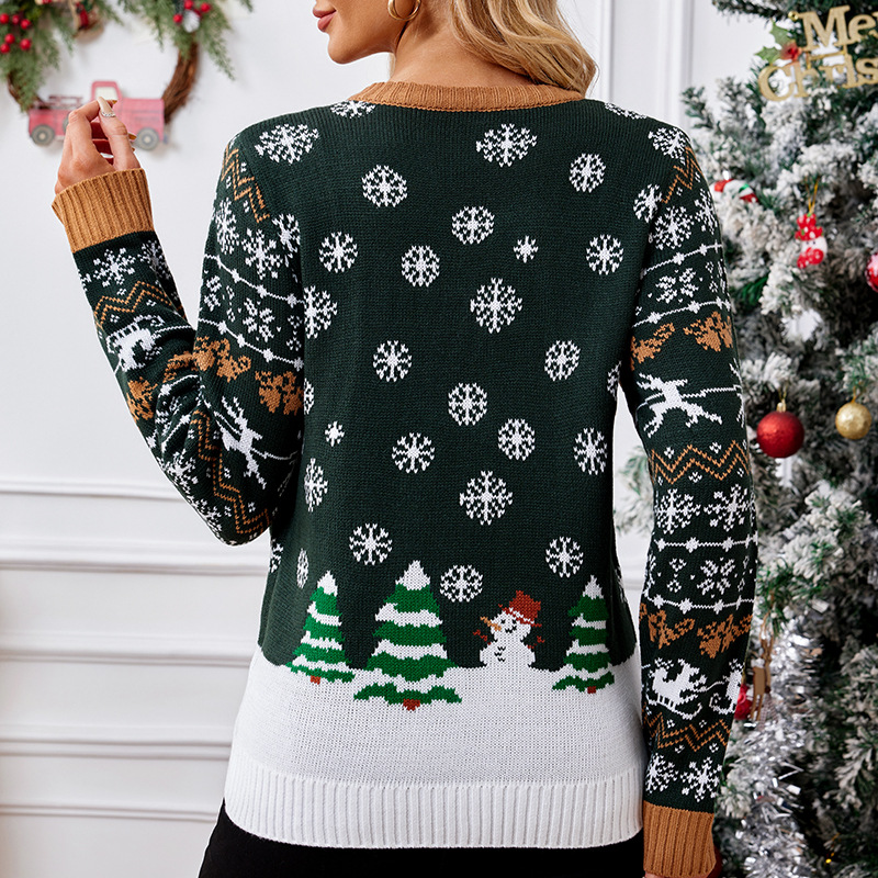 Women's Casual Round Neck Christmas Sweater with LED Lights