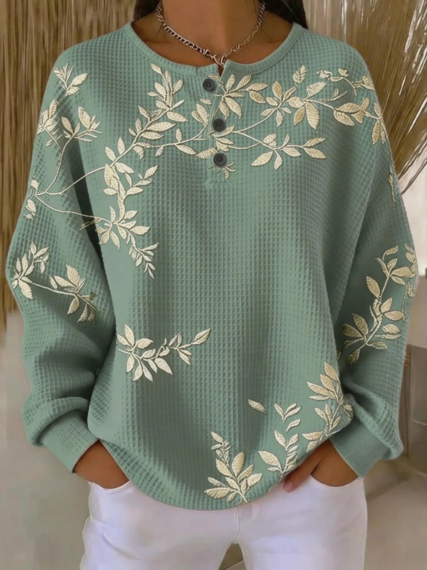 Women's Vintage Floral Print Button Sweatshirt