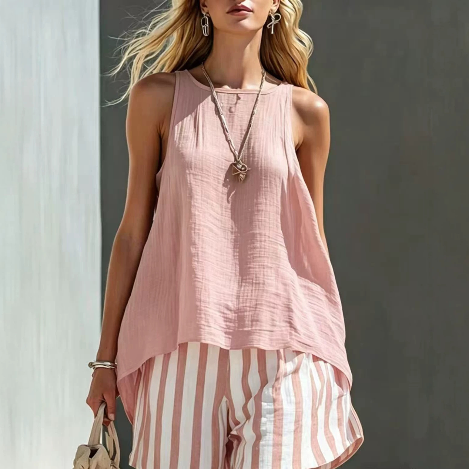 Women's Solid V-Neck Long-Sleeve Cotton-Linen Shirt Casual Loose Button-Up Top