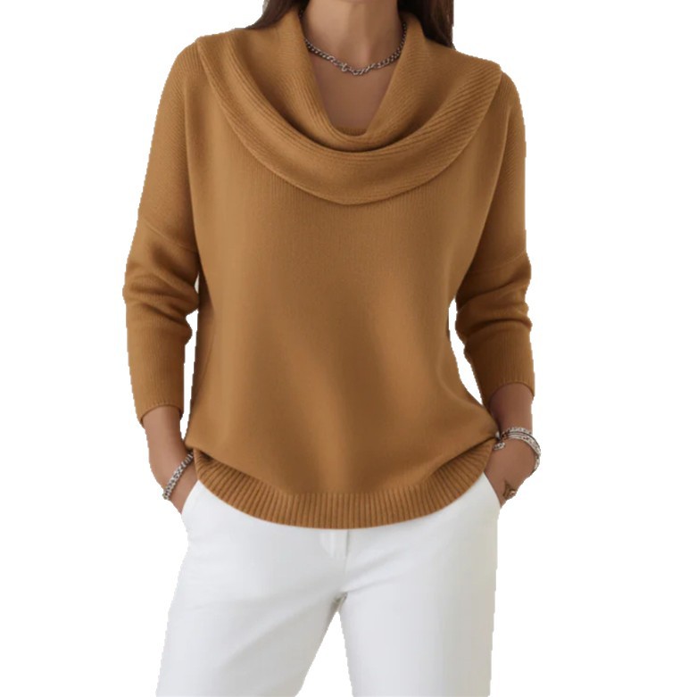 Women's Solid Color Long Sleeve Cowl Neck Knit Pullover Sweater