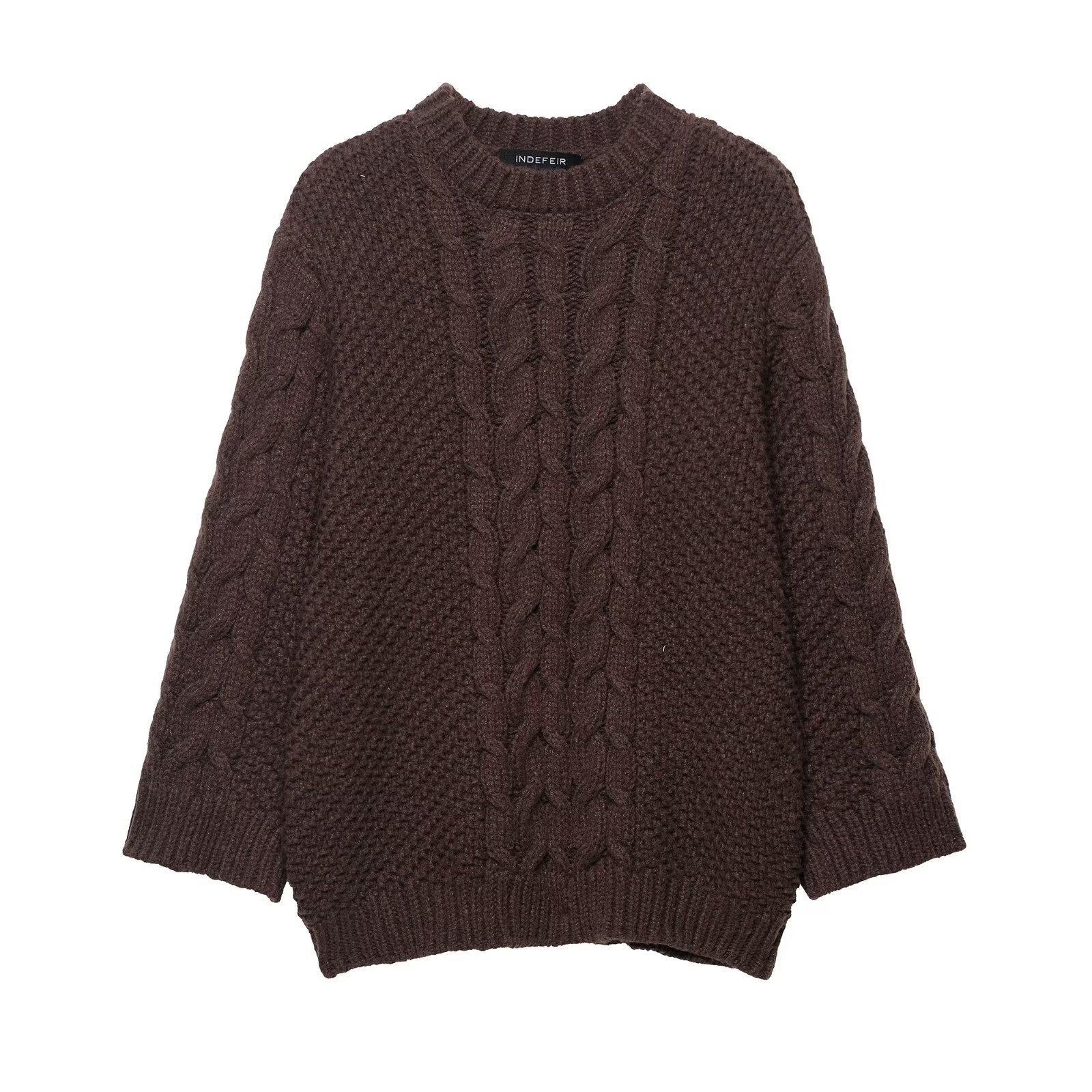 Women's Retro Cable-Knit Sweater with Oversized Sleeves