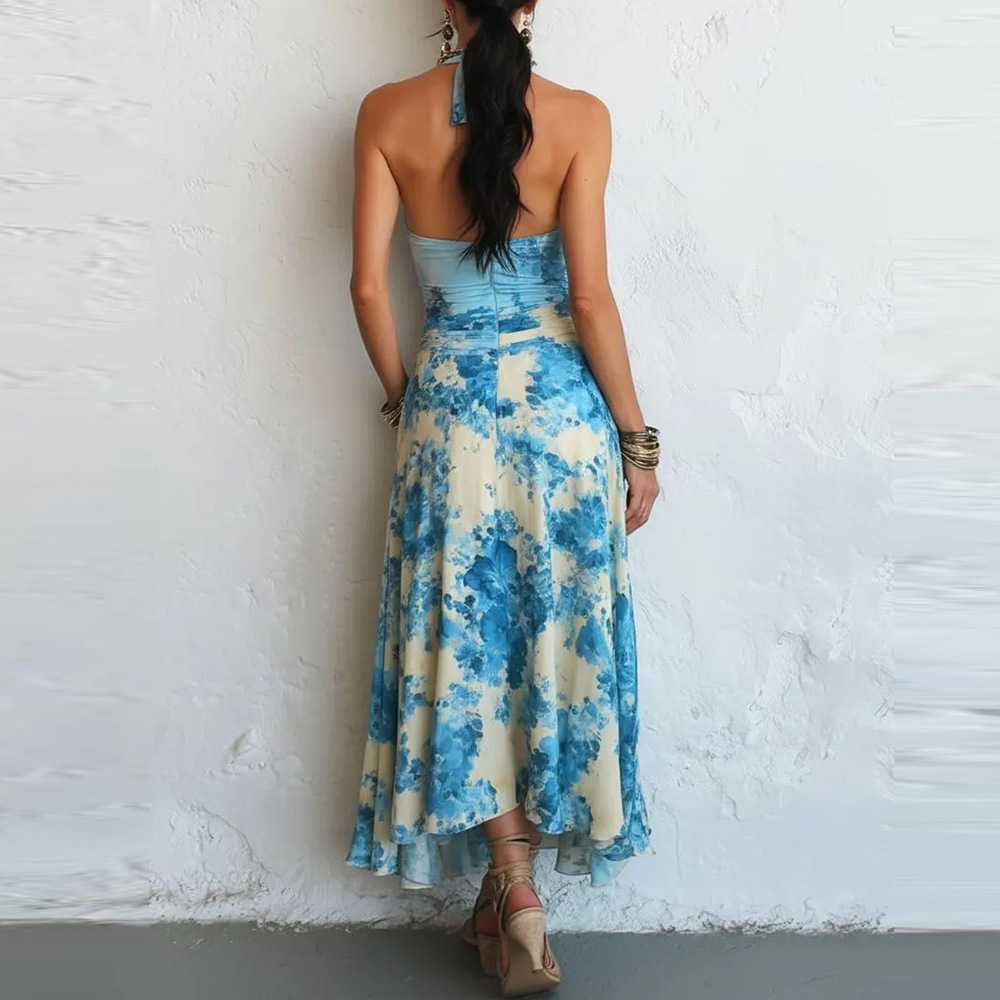 Floral Print Sleeveless Halter Neck Bodycon Long Dress