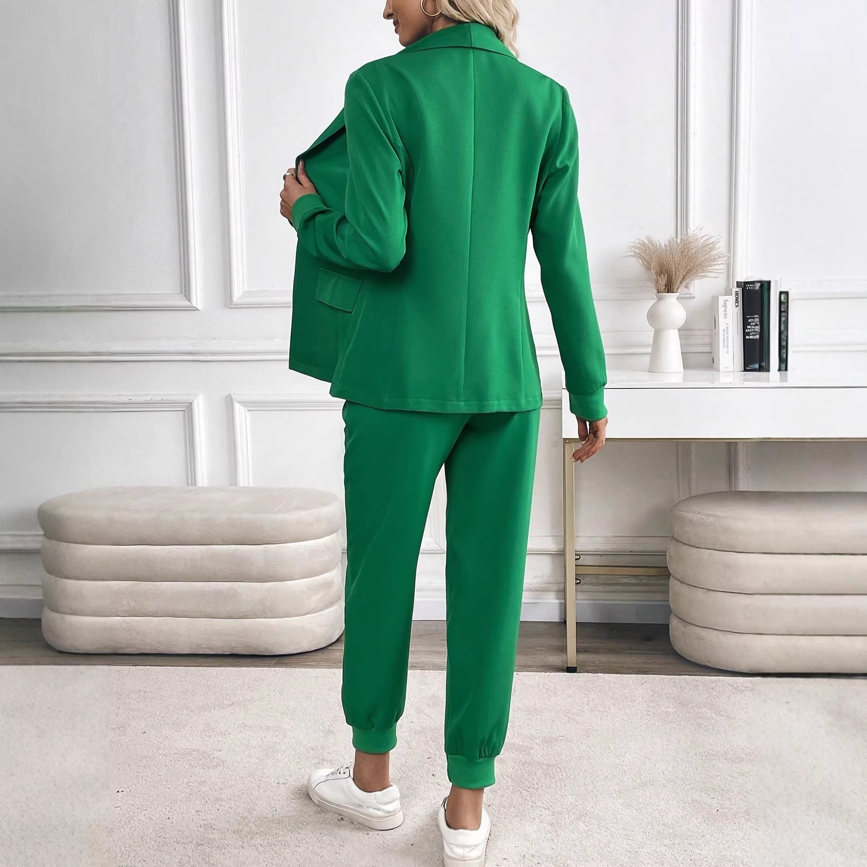 Women's Solid Color Blazer and Jogger Pants Set
