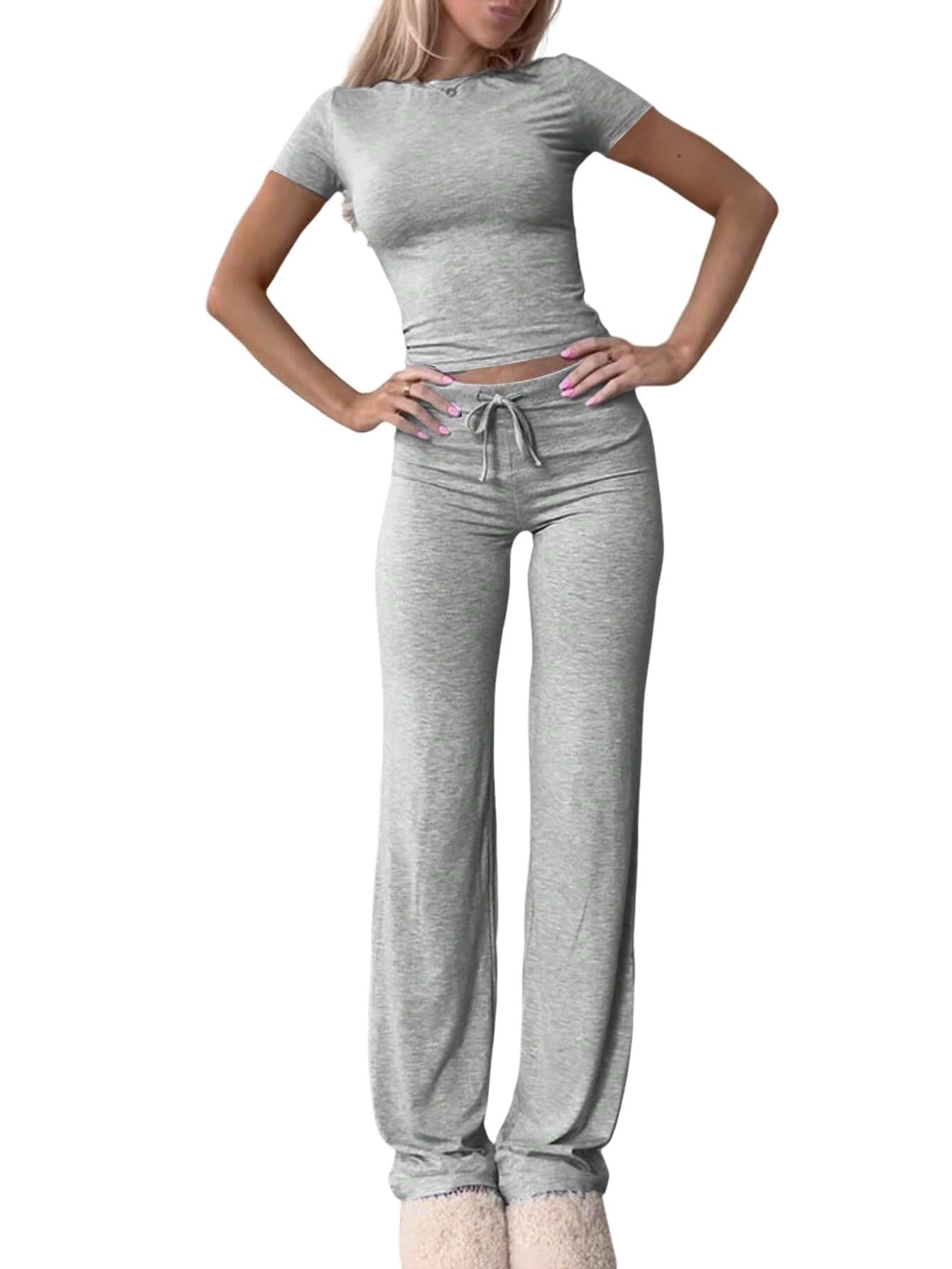 Women's Casual Short Sleeve Top and Long Pants Set Loungewear