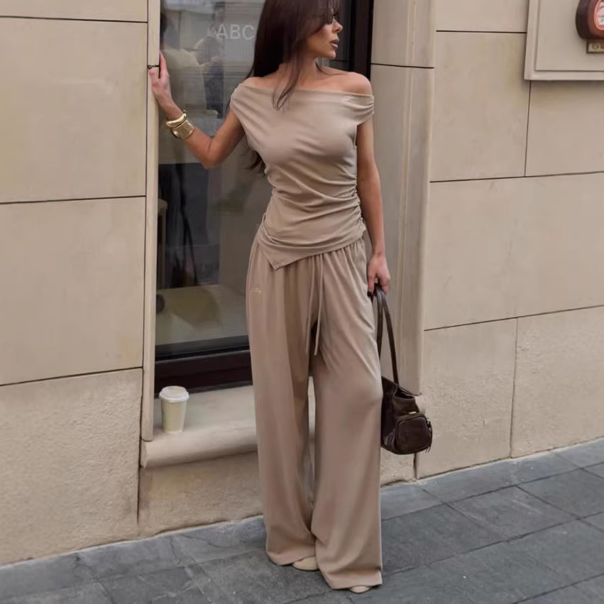 Elegant Off-Shoulder Asymmetric Top and Pants Set
