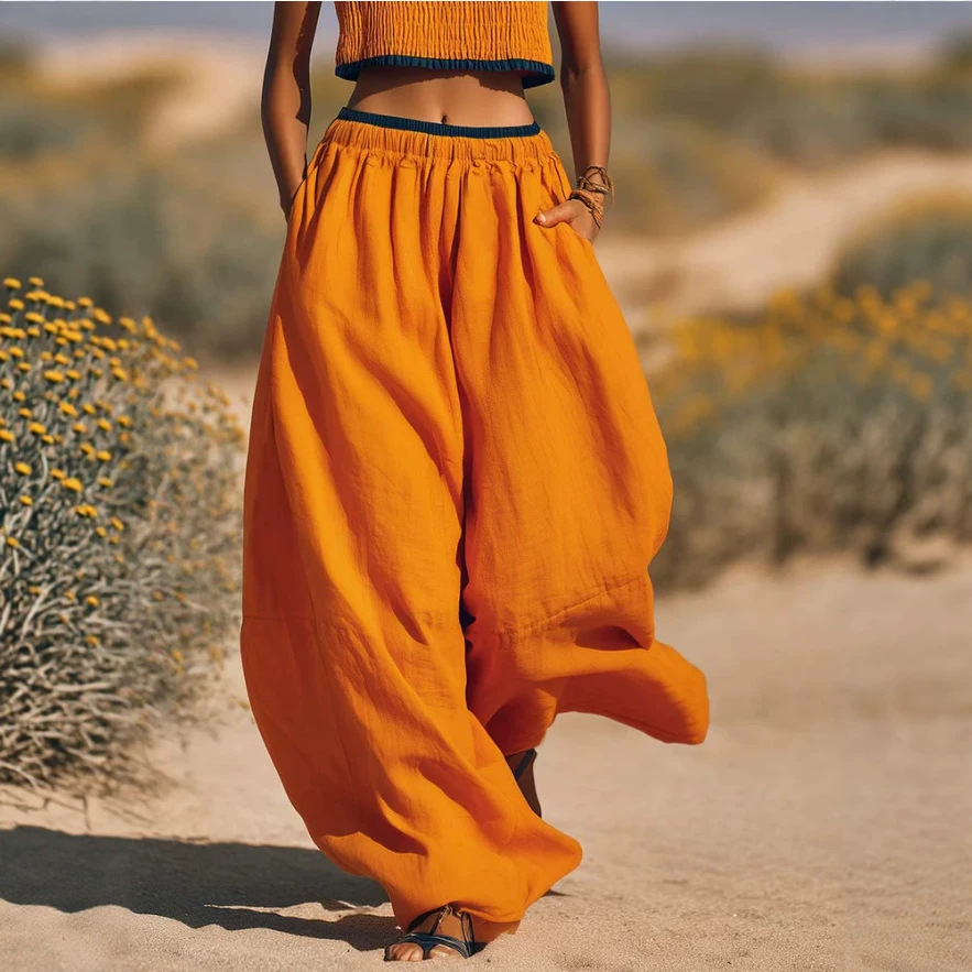 Color-Block Smocked Top & Wide-Leg Pants Set