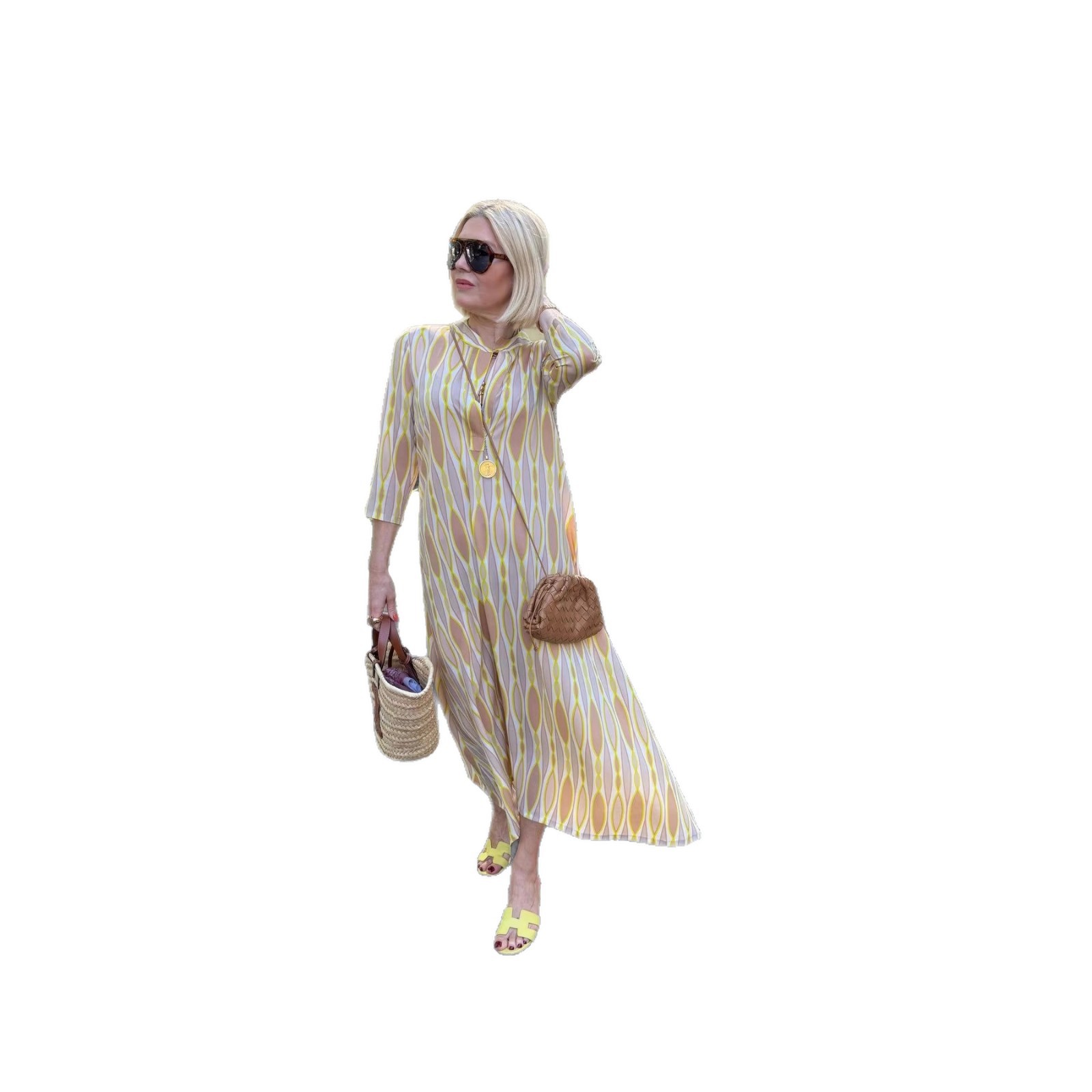 V-Neck Floral Print Midi Dress Casual Vacation