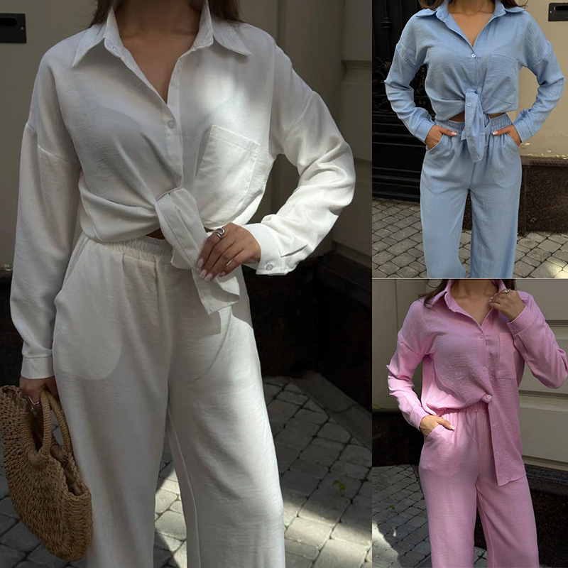 Women's Loose Long-Sleeve Top & Wide-Leg Pants Two-Piece Casual Set
