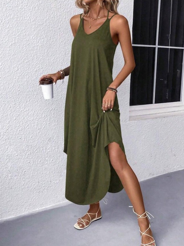 Women's Solid Color Sweet Loose Long A-Line Cami Dress