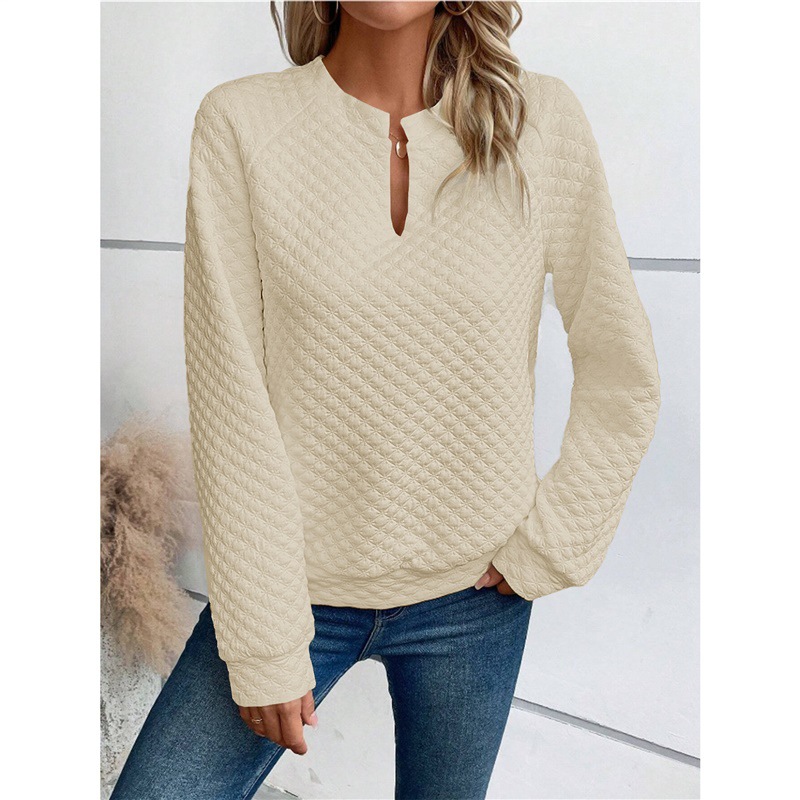Women's Solid Deep V-Neck Long Sleeve Casual Sweatshirt