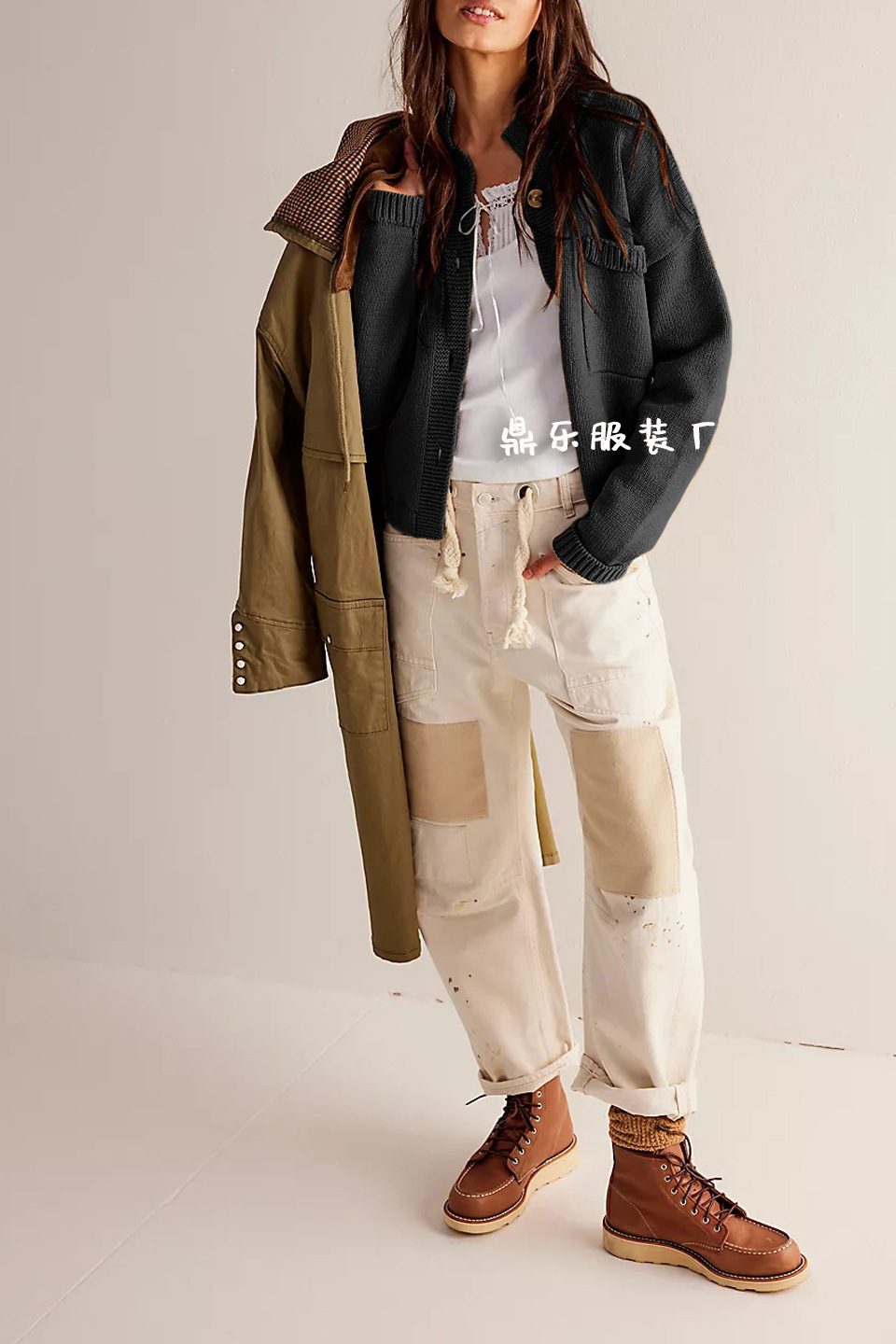 Women's Stand Collar Solid Knit Cardigan Sweater