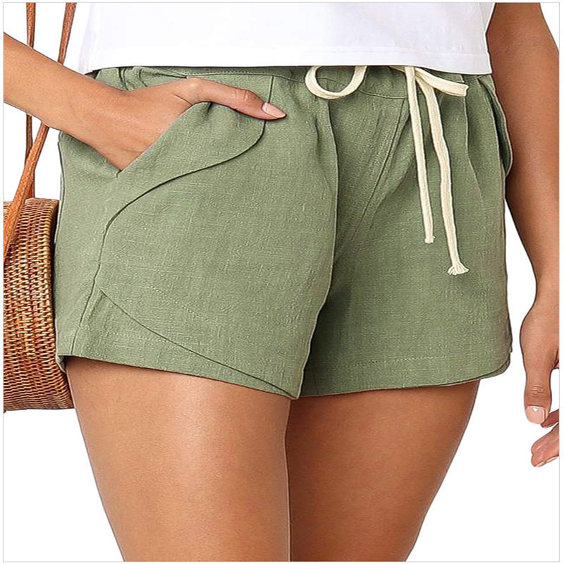Women's Cotton-Linen Drawstring Shorts Casual Beach