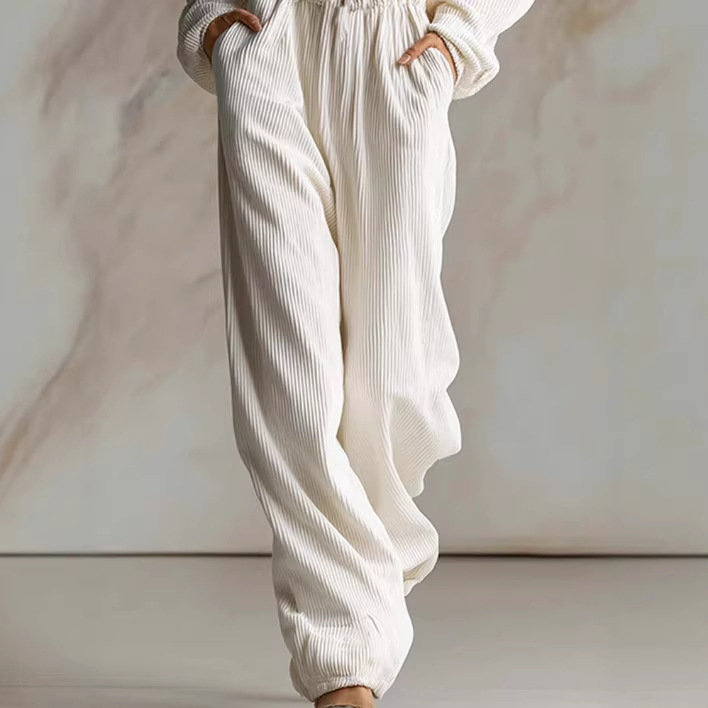 White Corduroy Hooded Zip Long Sleeve Jumpsuit