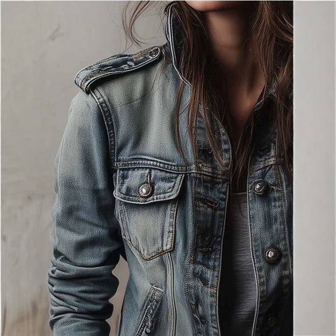 Vintage Washed Faded Denim Work Jacket