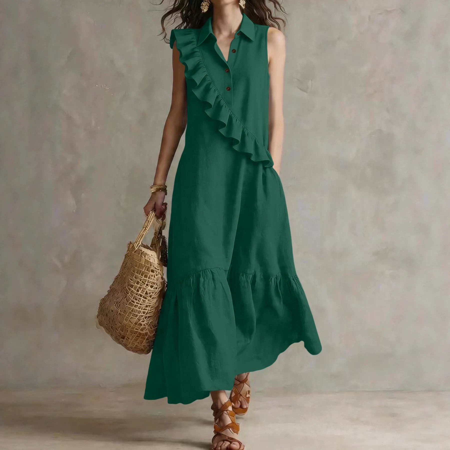 Sleeveless Blazer-Collar Midi Dress