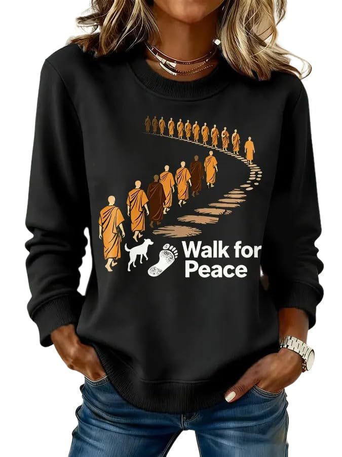 Women's Light and Peace Walking Print Crewneck Sweatshirt