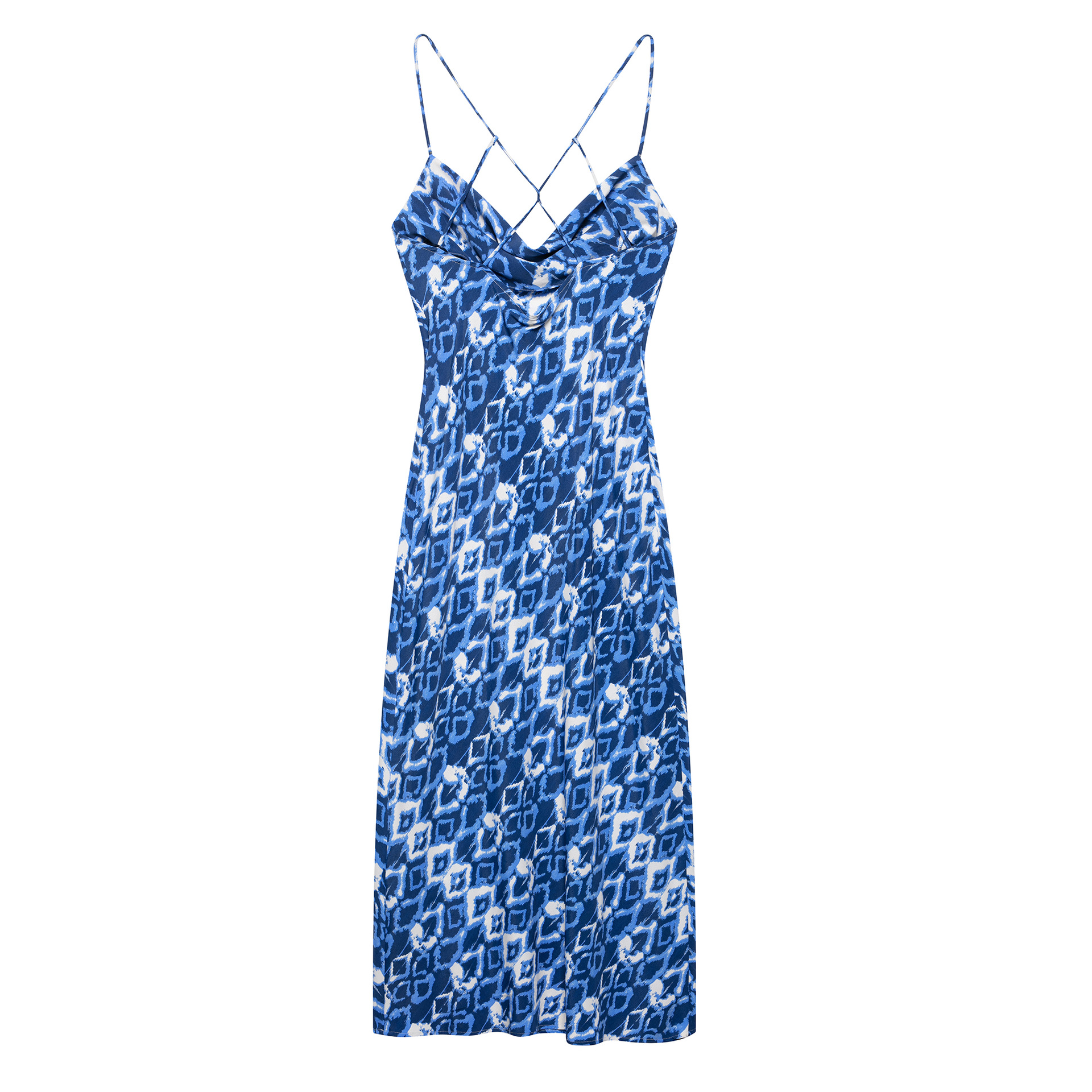 Women's Printed Sleeveless Midi Dress with Round Neck