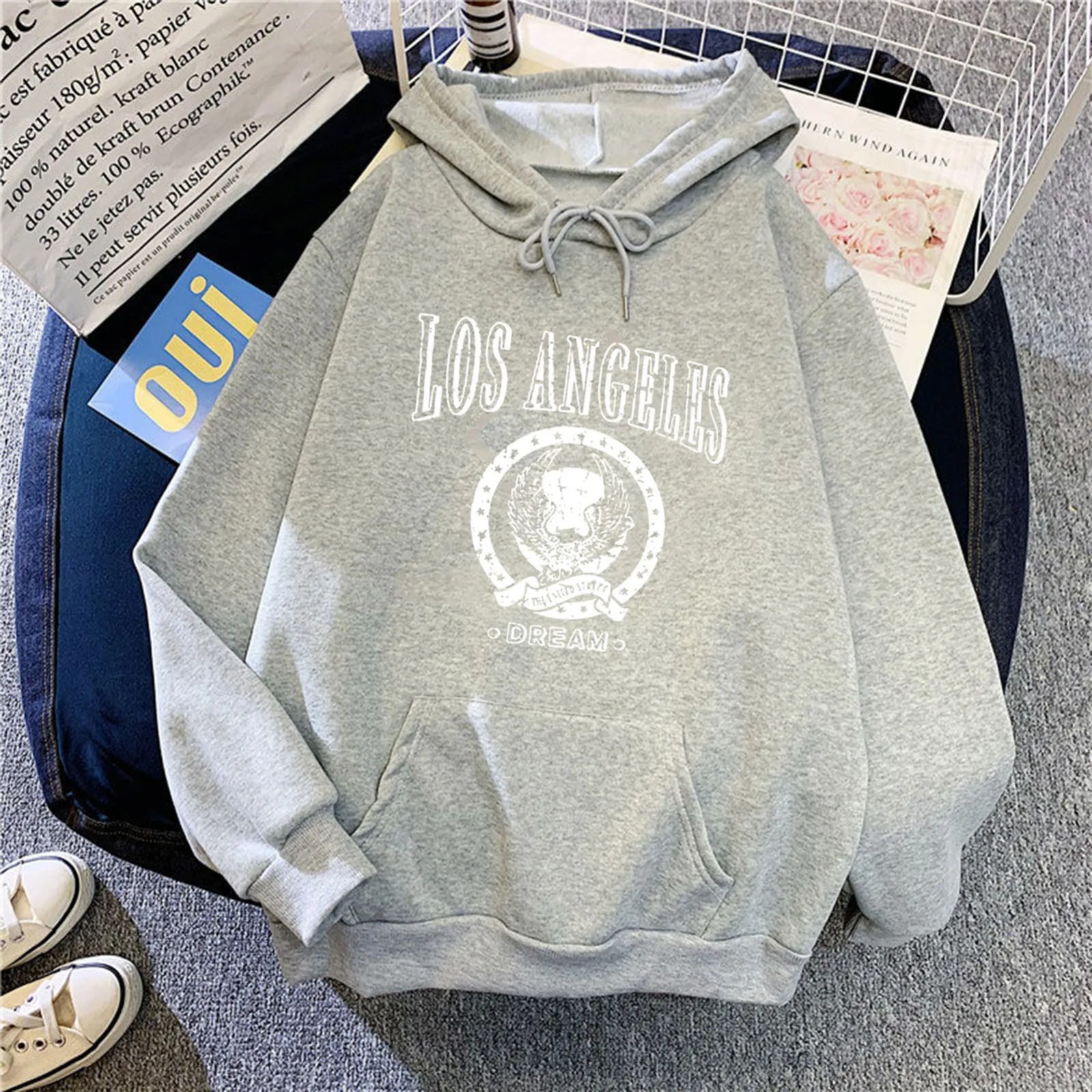 Women's Los Angeles Print Hoodie Long Sleeve Pullover