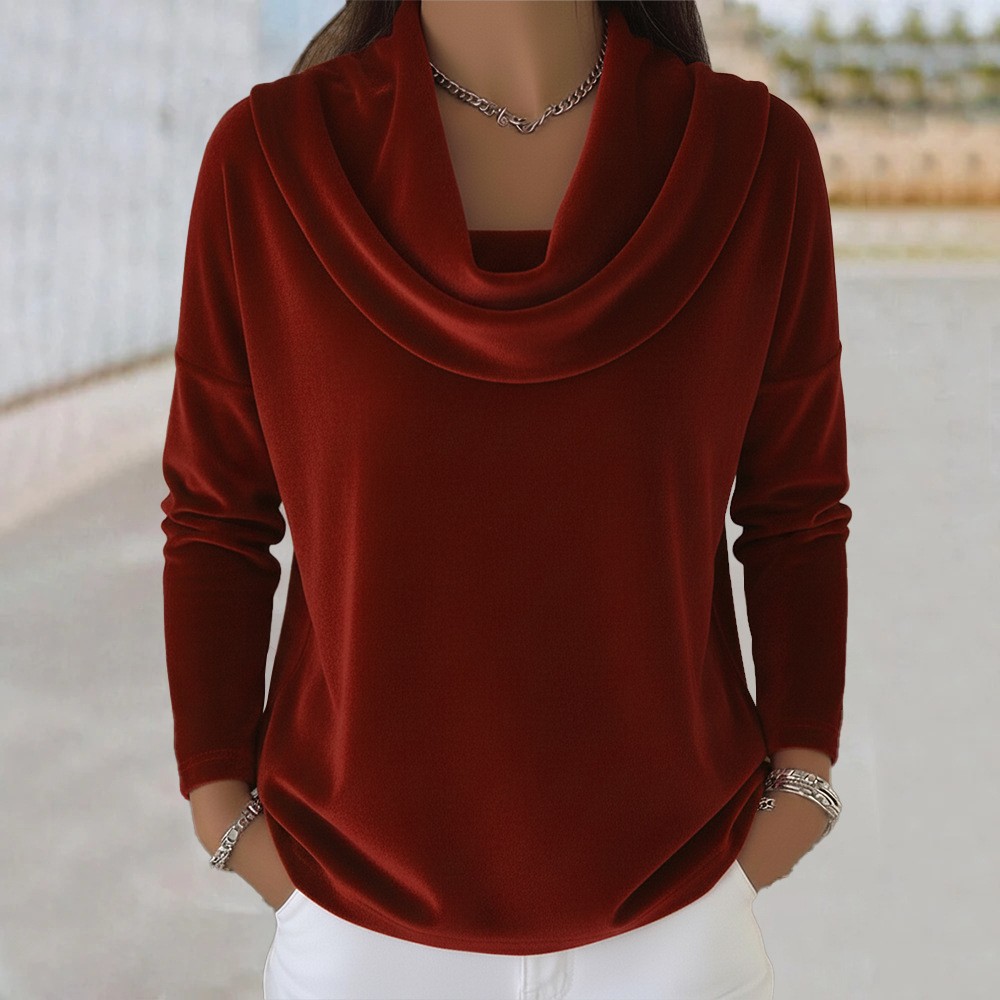 Women's Solid Velvet Long-Sleeve Top with Peter Pan Collar