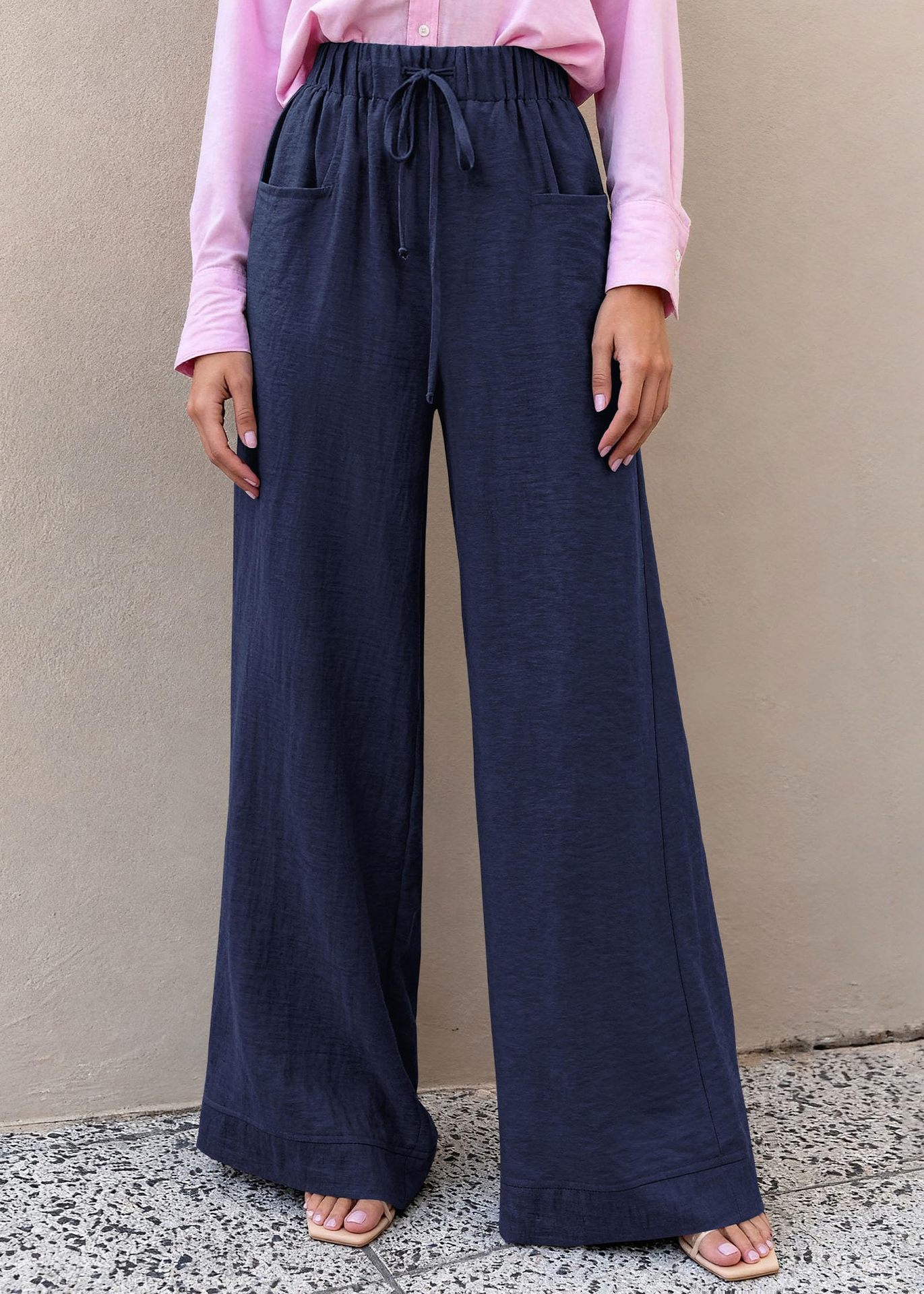 Women's High-Waist Wide-Leg Drawstring Pants Casual Solid Color