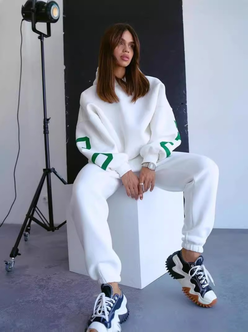 Women's Loose Back Print Hooded Sweatshirt and Pants Set