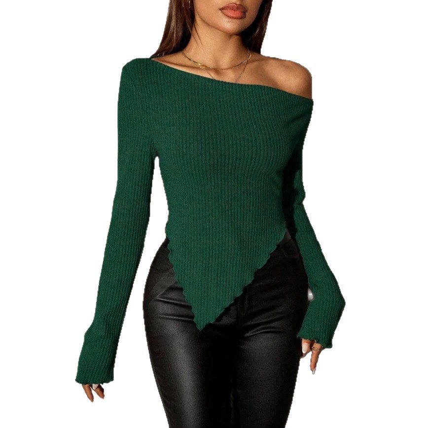 Women's Off-Shoulder Slim Fit Long Sleeve Knit Top