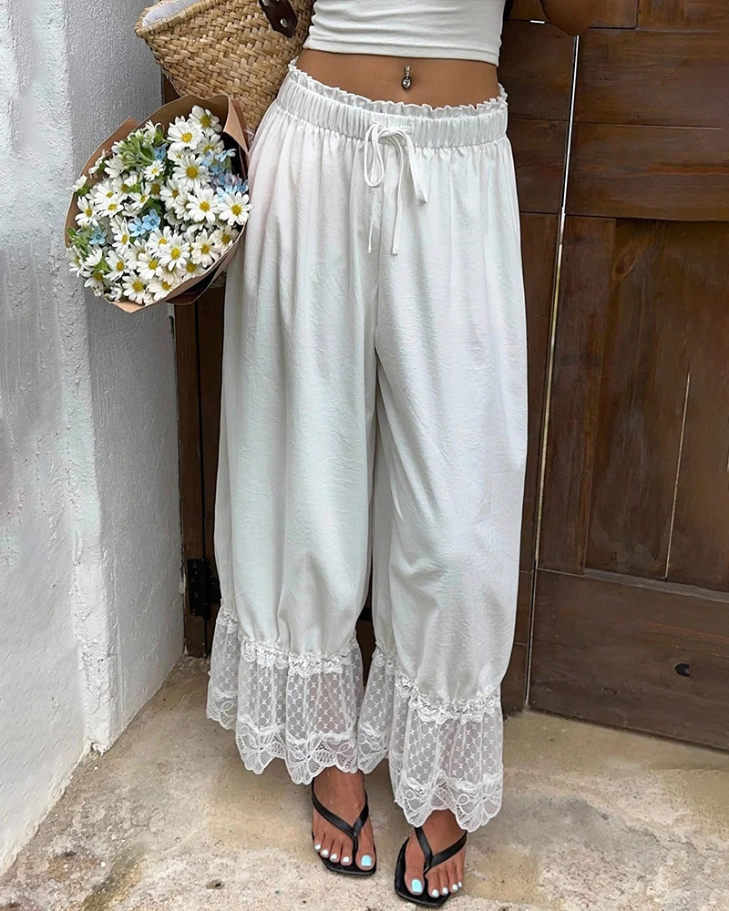 Bohemian Wide-Leg Pants with Elastic Waist, Loose Fit, Comfortable All-Season Travel Casual Pants