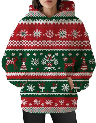 Women's Christmas Print Hoodie with Lantern Leaf Motif