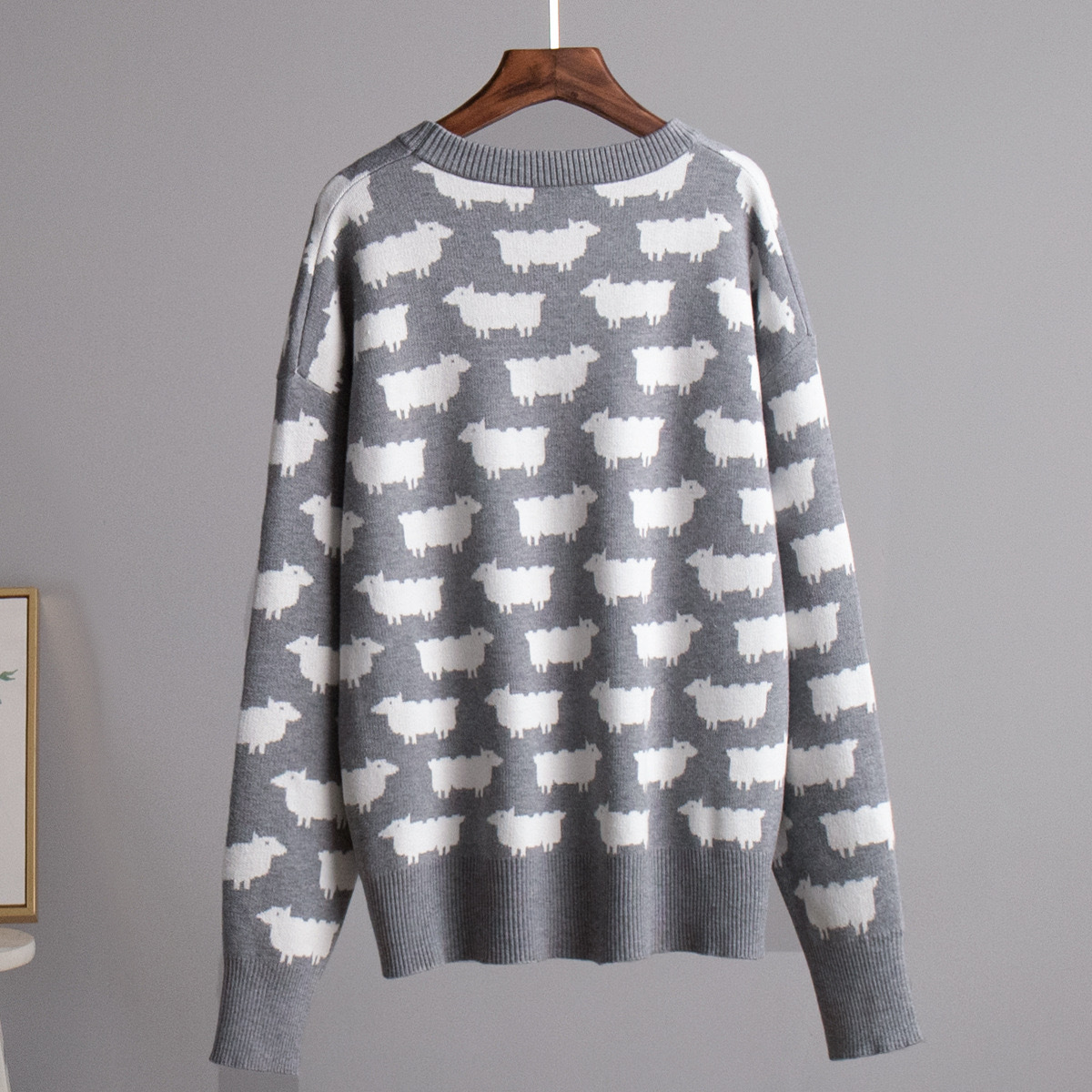 Alpaca Jacquard Crewneck Sweater Women's Loose Pullover