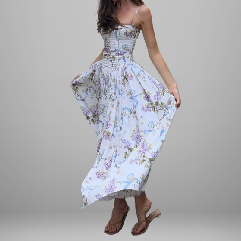 Floral Print High-Waist Sleeveless Slip Dress
