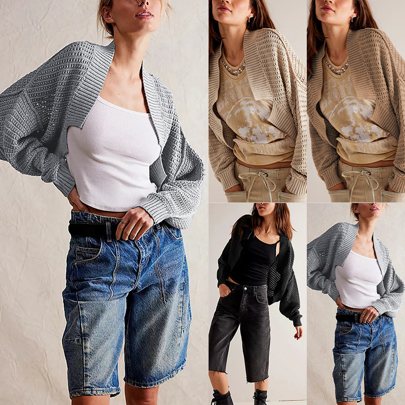 V-Neck Batwing Sleeve Knit Cardigan Sweater for Women