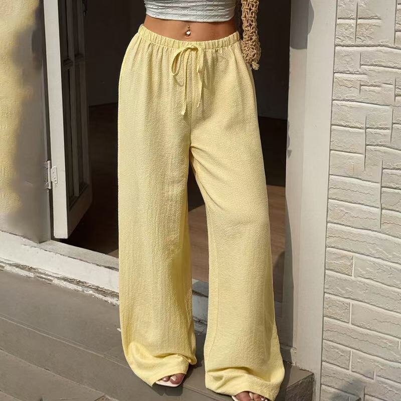 Women's High-Waist Wide-Leg Solid Color Pants