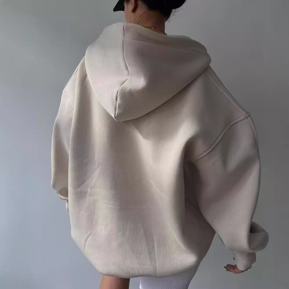 Fleece-Lined Hooded V-Neck Print Long-Sleeve Sweatshirt