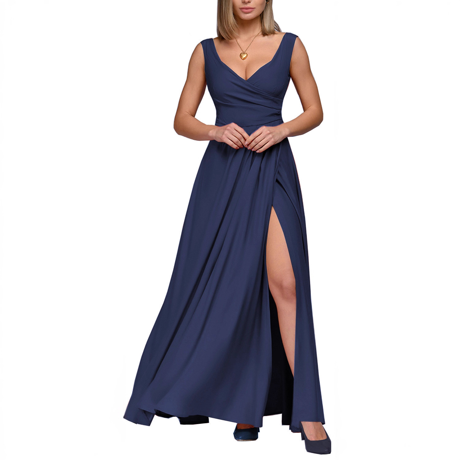 Summer Sleeveless Solid Color Waist-Cinched Long Dress