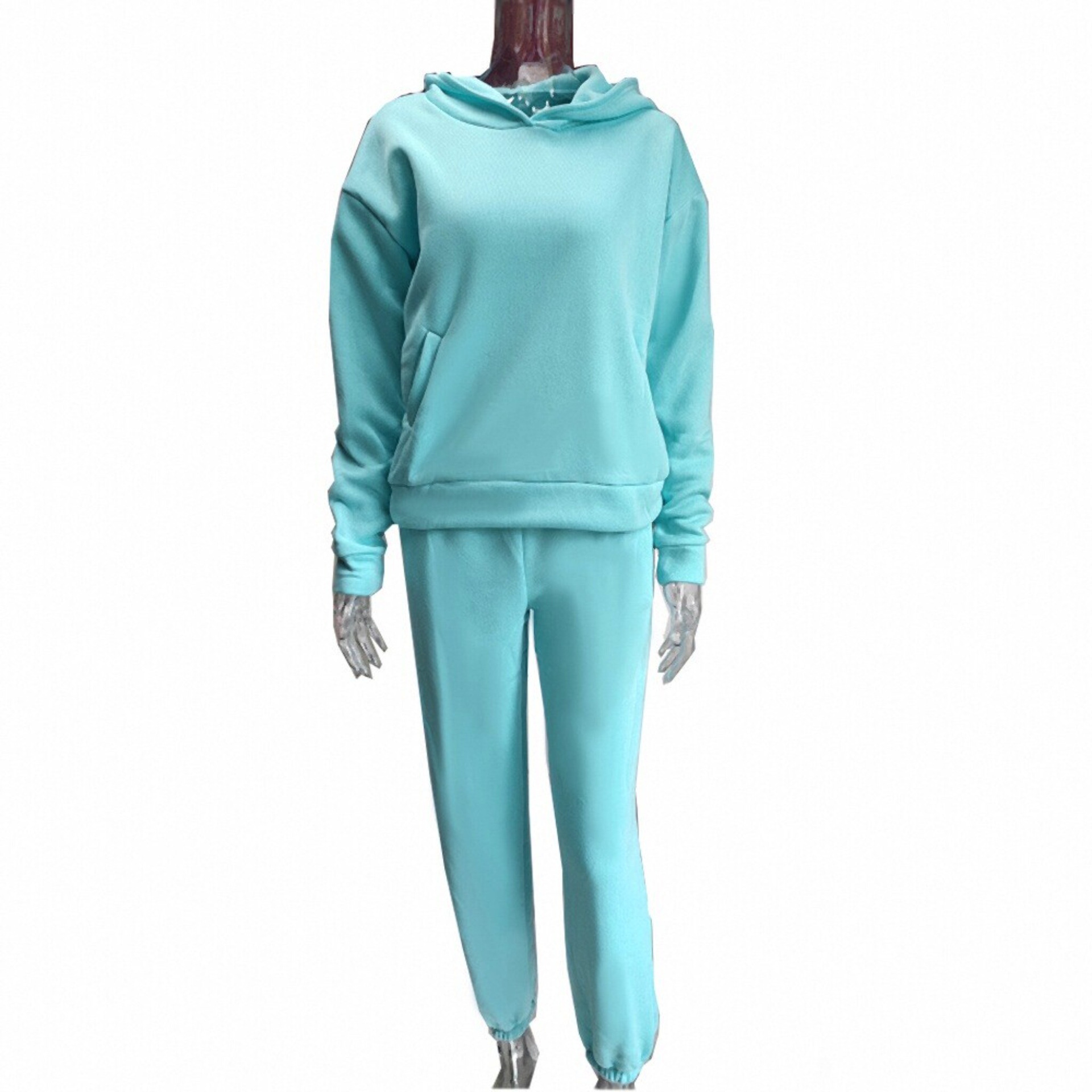 Women's Solid Color Hooded Sweatshirt and Pants Two-Piece Casual Set