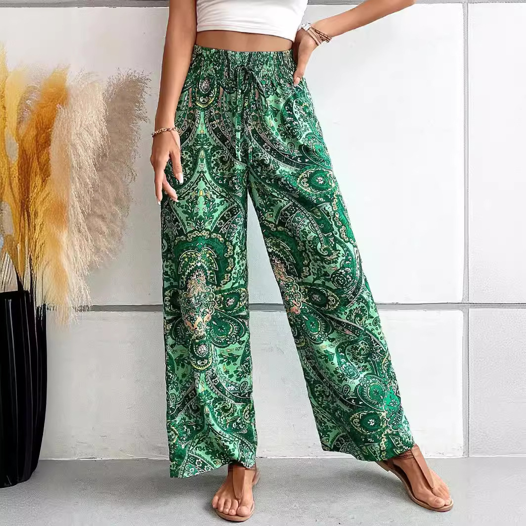 Women's Printed Wide-Leg Pants with Elastic Waist