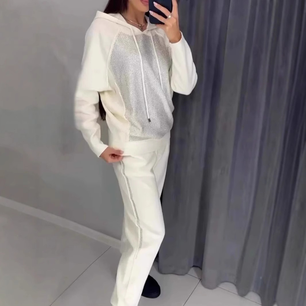 Women's Color-Block Hooded Sweatshirt and Pants Set Casual Sportswear