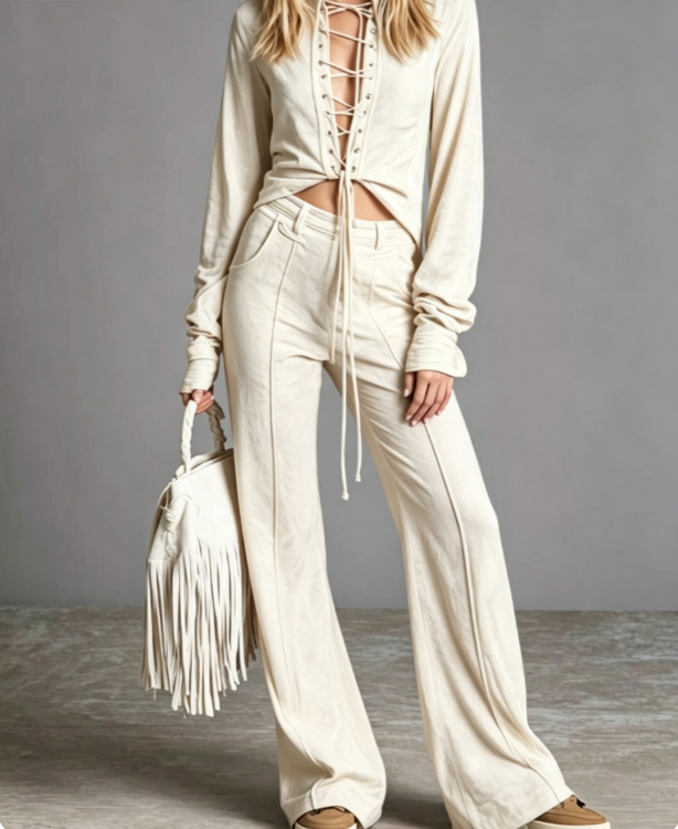 Women's Western Style Suede Cardigan and Pants Set