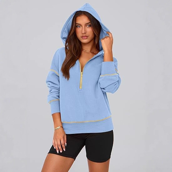 Women's Half-Zip Hooded Cropped Sweatshirt Long Sleeve