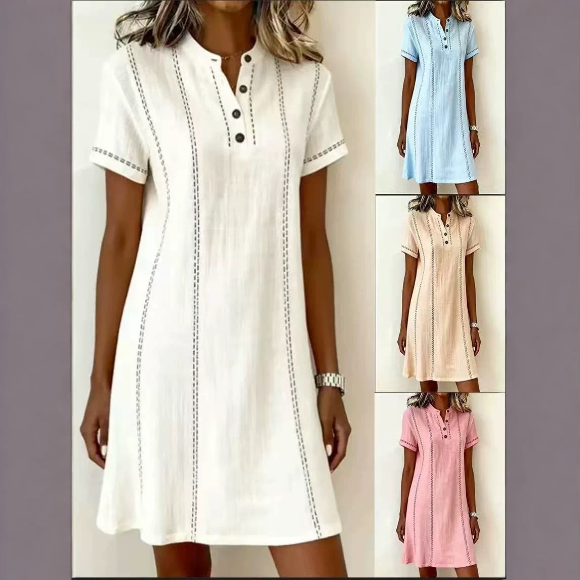 Women's Summer Loose Casual Printed Button Polo Collar Midi Dress