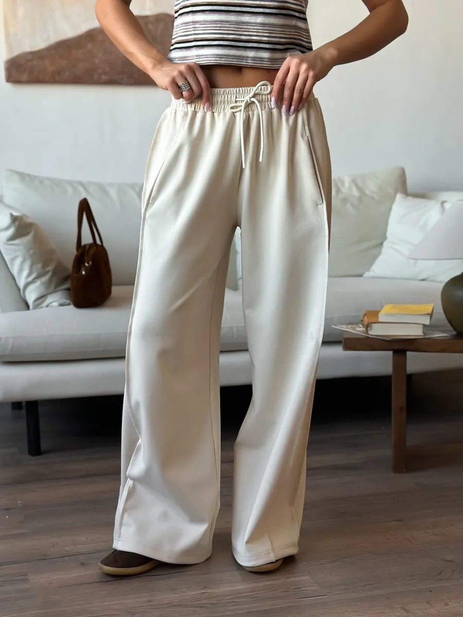 High-Waist Elastic Waist Straight-Leg Casual Pants for Women