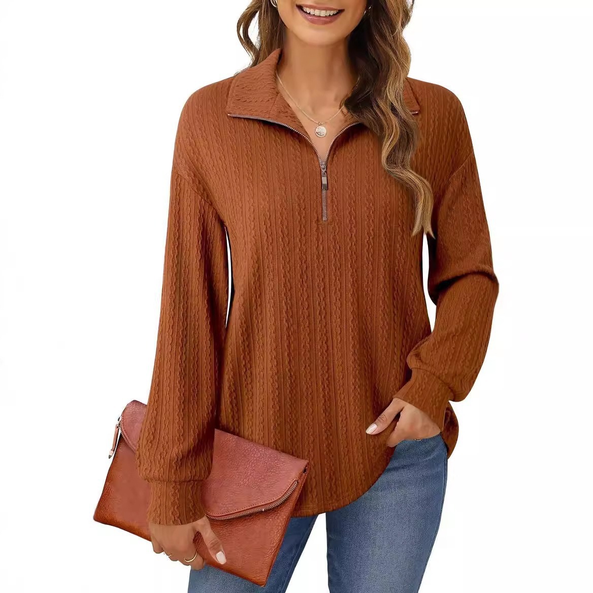 Women's Zip-Up Long-Sleeve Solid Color Hoodie