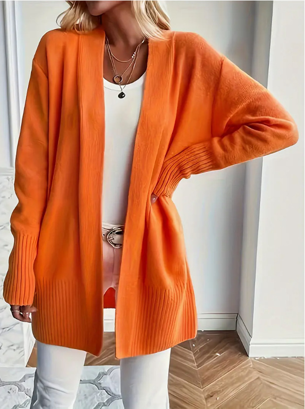 Plus Size Women's Knit Open-Front Cardigan with Pockets
