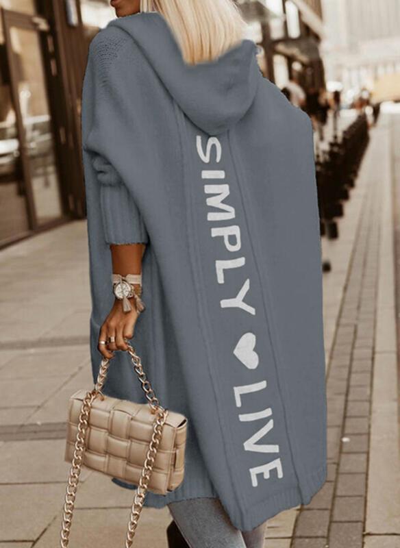 Hooded Loose Knit Mid-Length Cardigan Sweater Coat