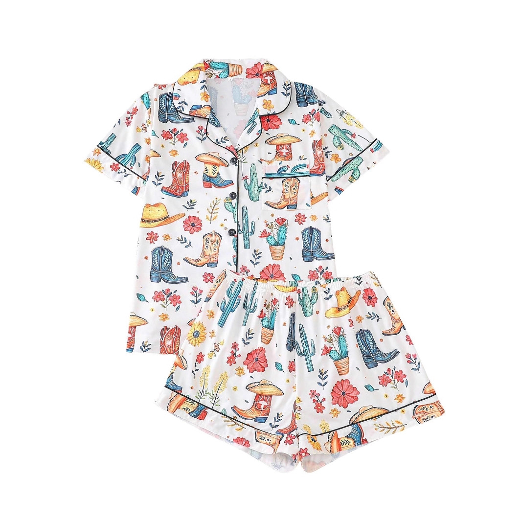 Women's Summer Hawaiian Print Short Sleeve Shirt Set